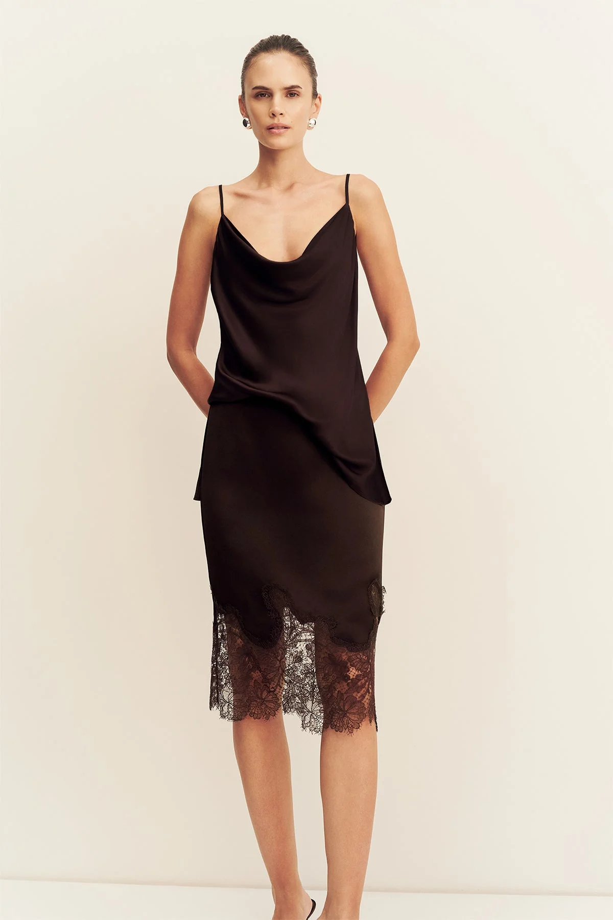 LUCIA LACE KNEE LENGTH SKIRT - ESPRESSO - Image 6
