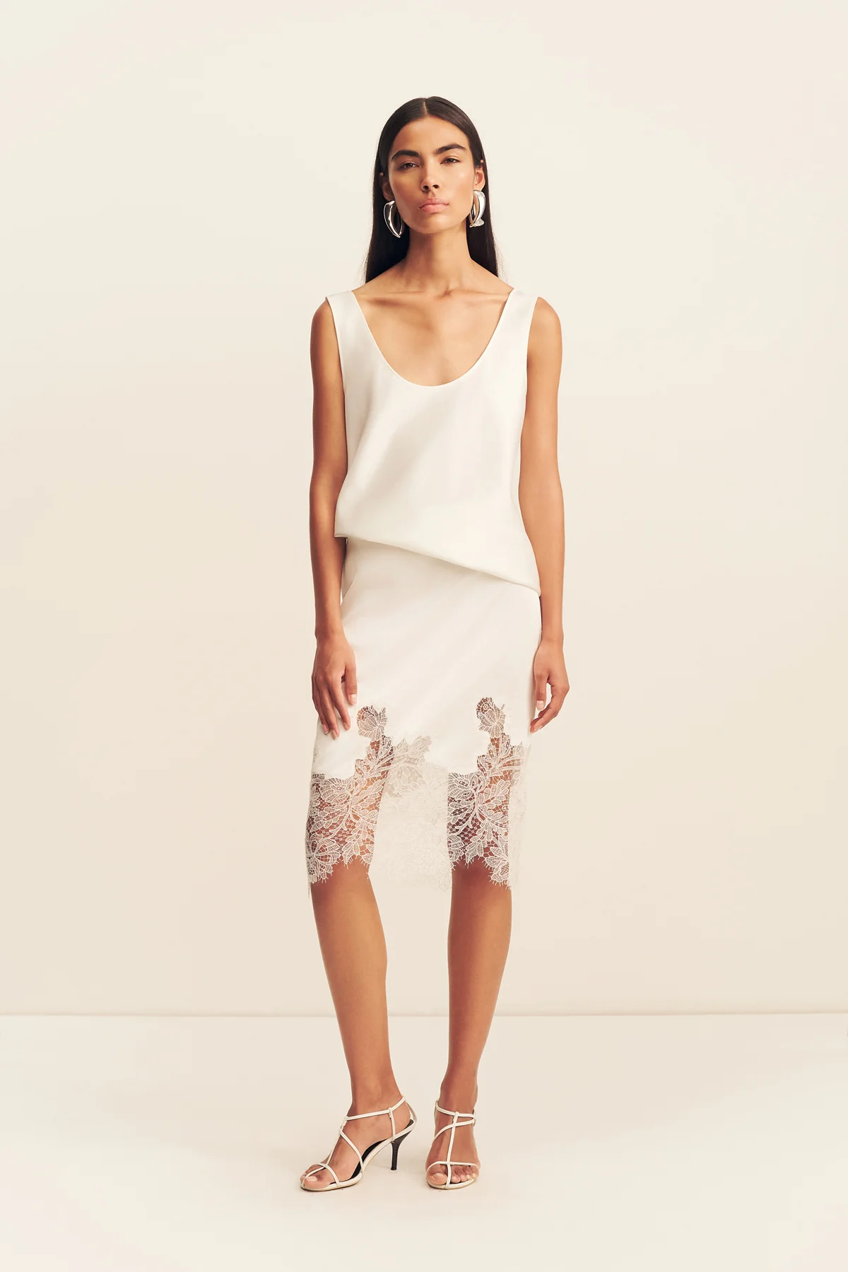 LUCIA LACE KNEE LENGTH SKIRT - IVORY