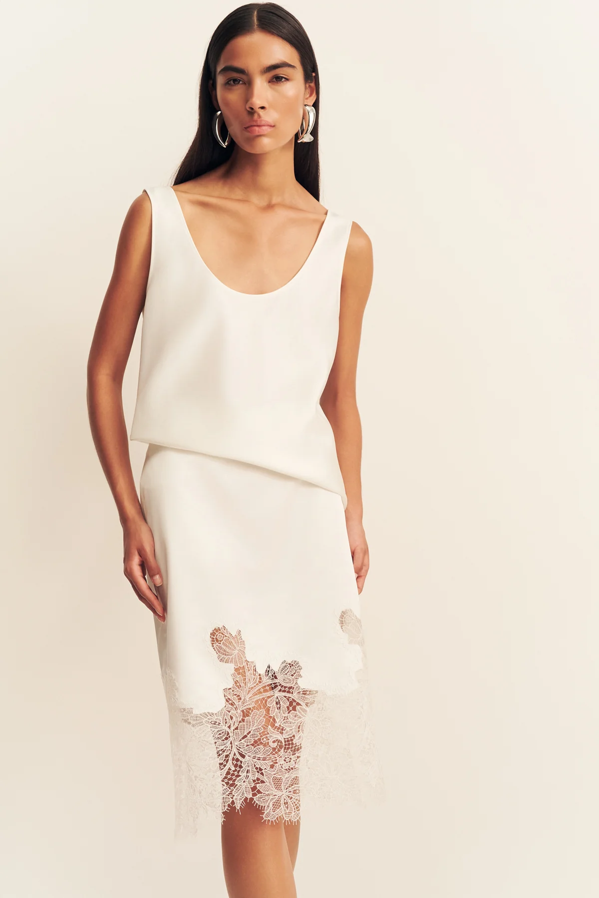 LUCIA LACE KNEE LENGTH SKIRT - IVORY - Image 2