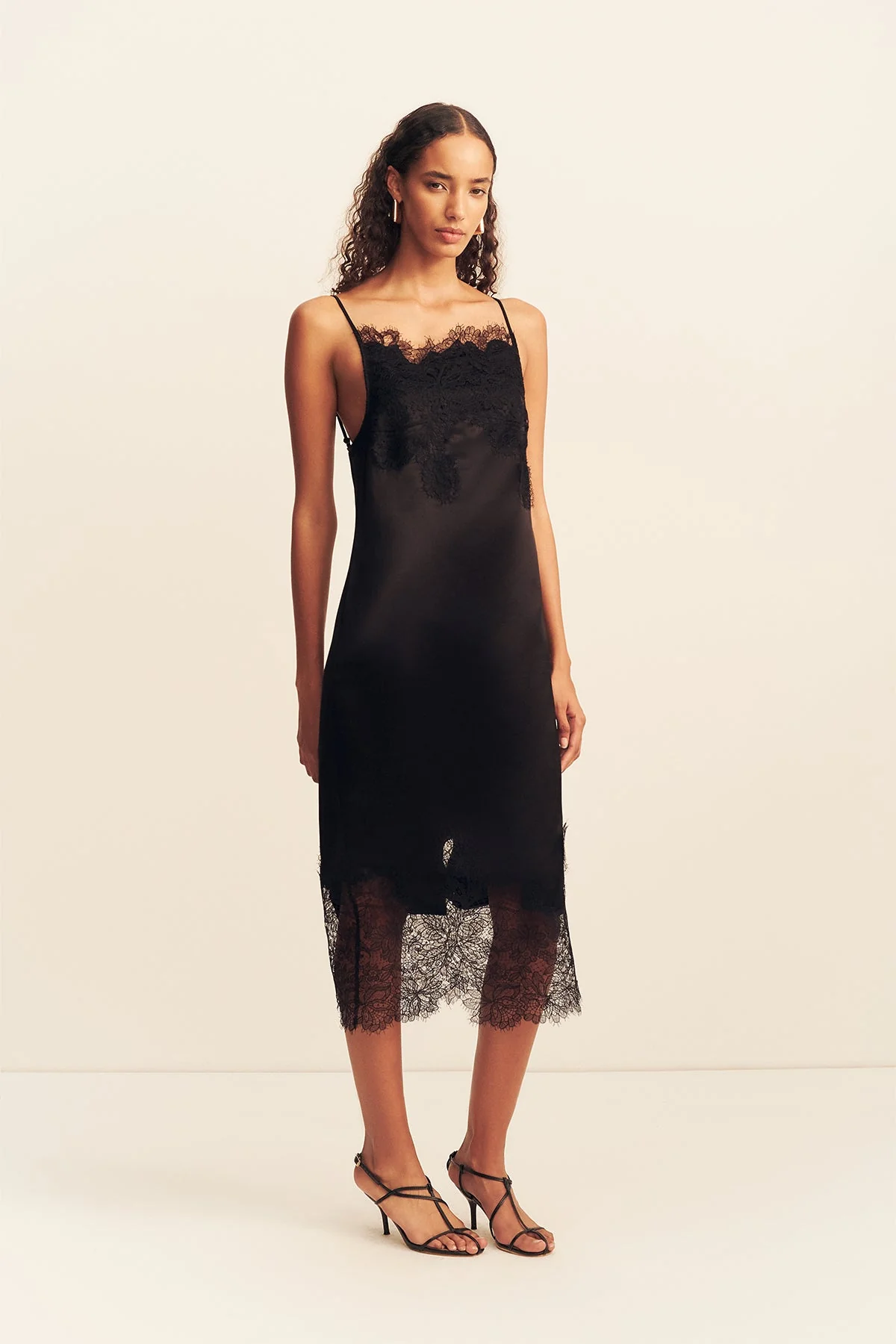 LUCIA LACE SLIP MIDI DRESS - BLACK - Image 3