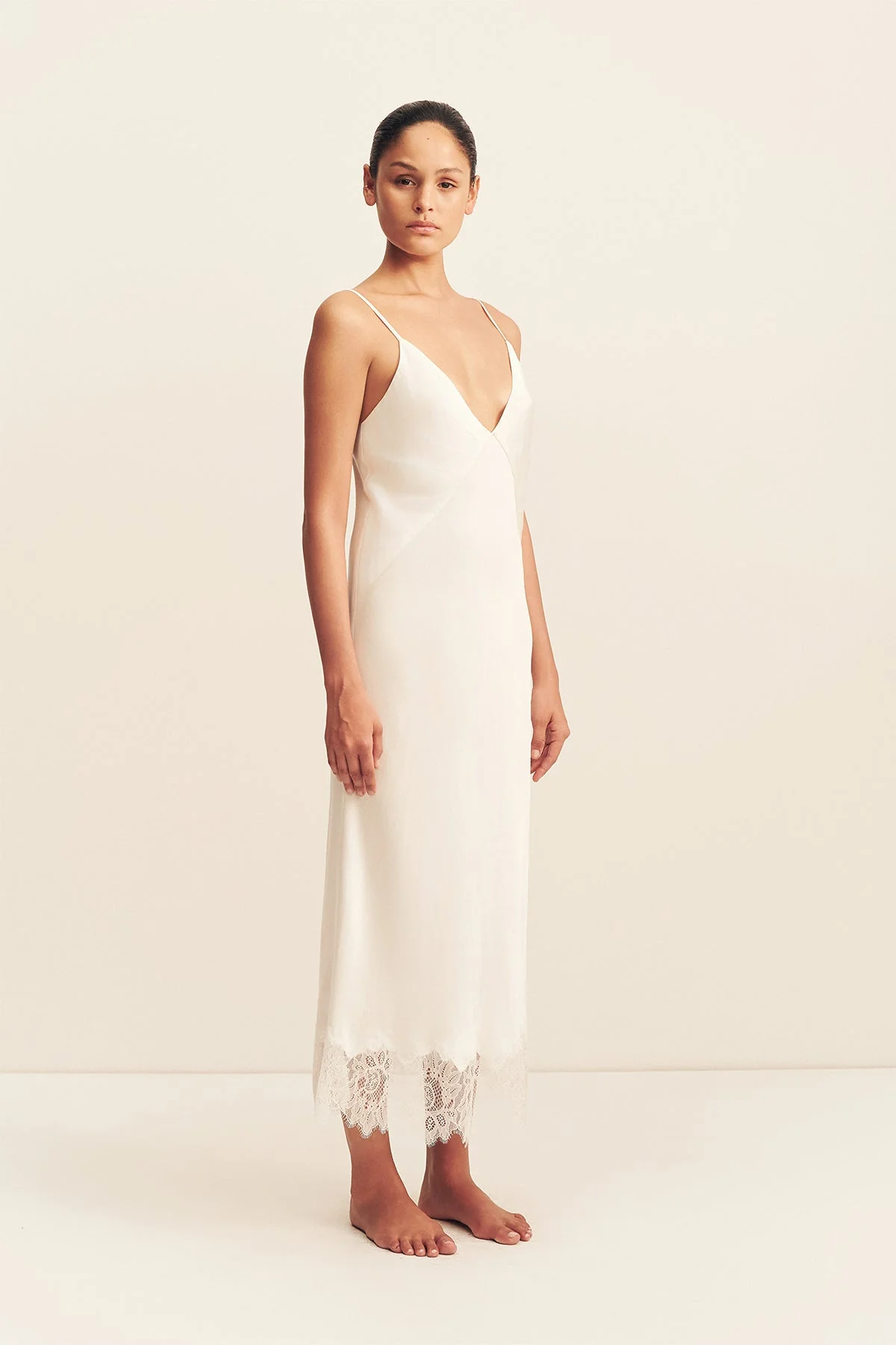 LUSTRE LACE SLIP MIDI DRESS - IVORY - Image 3