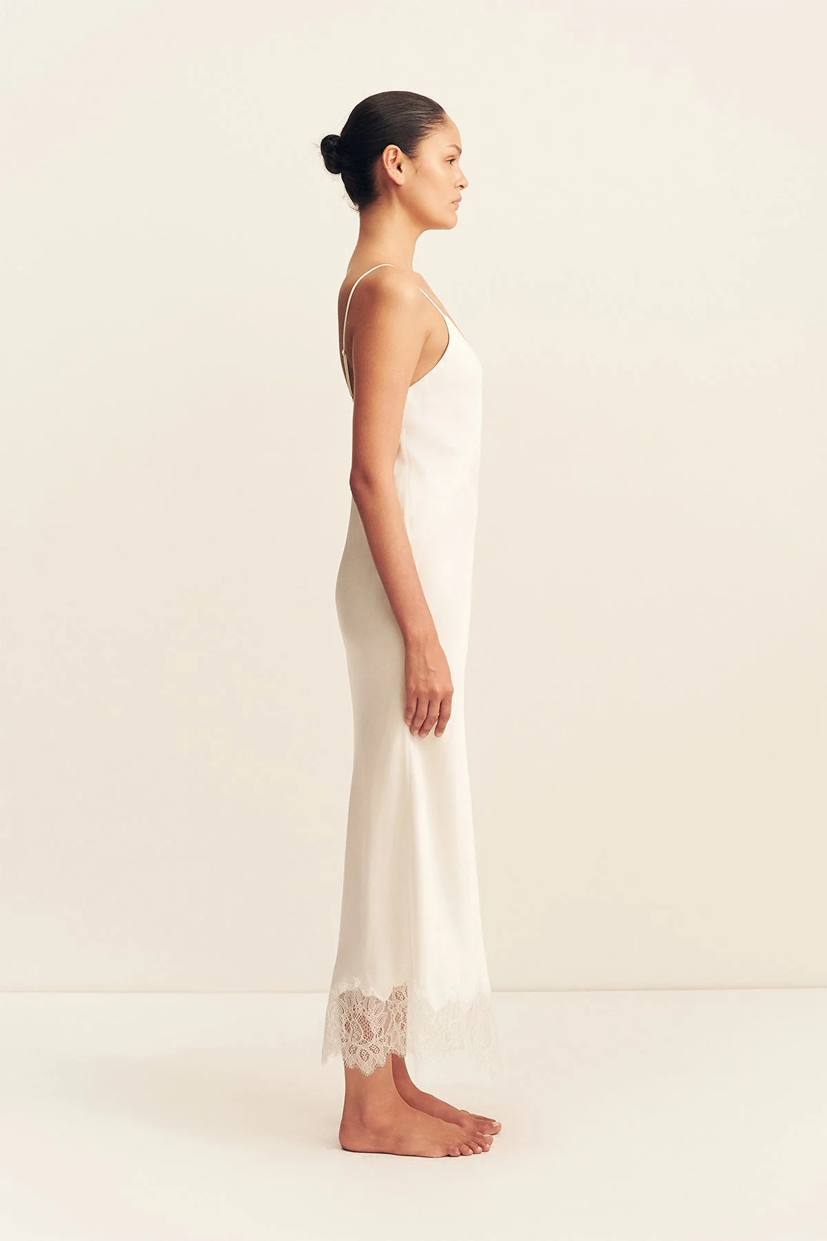 LUSTRE LACE SLIP MIDI DRESS - IVORY - Image 4