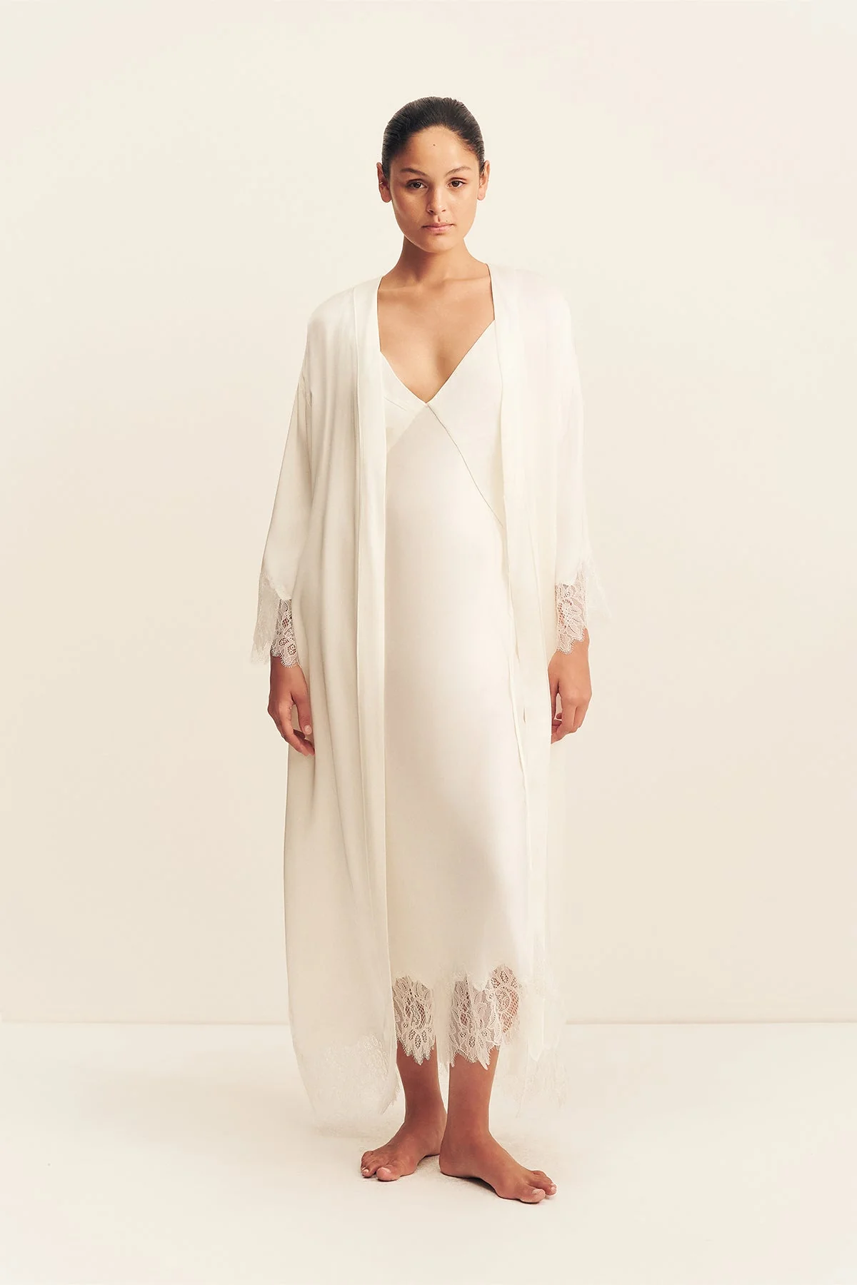 LUSTRE LACE SLIP MIDI DRESS - IVORY - Image 6