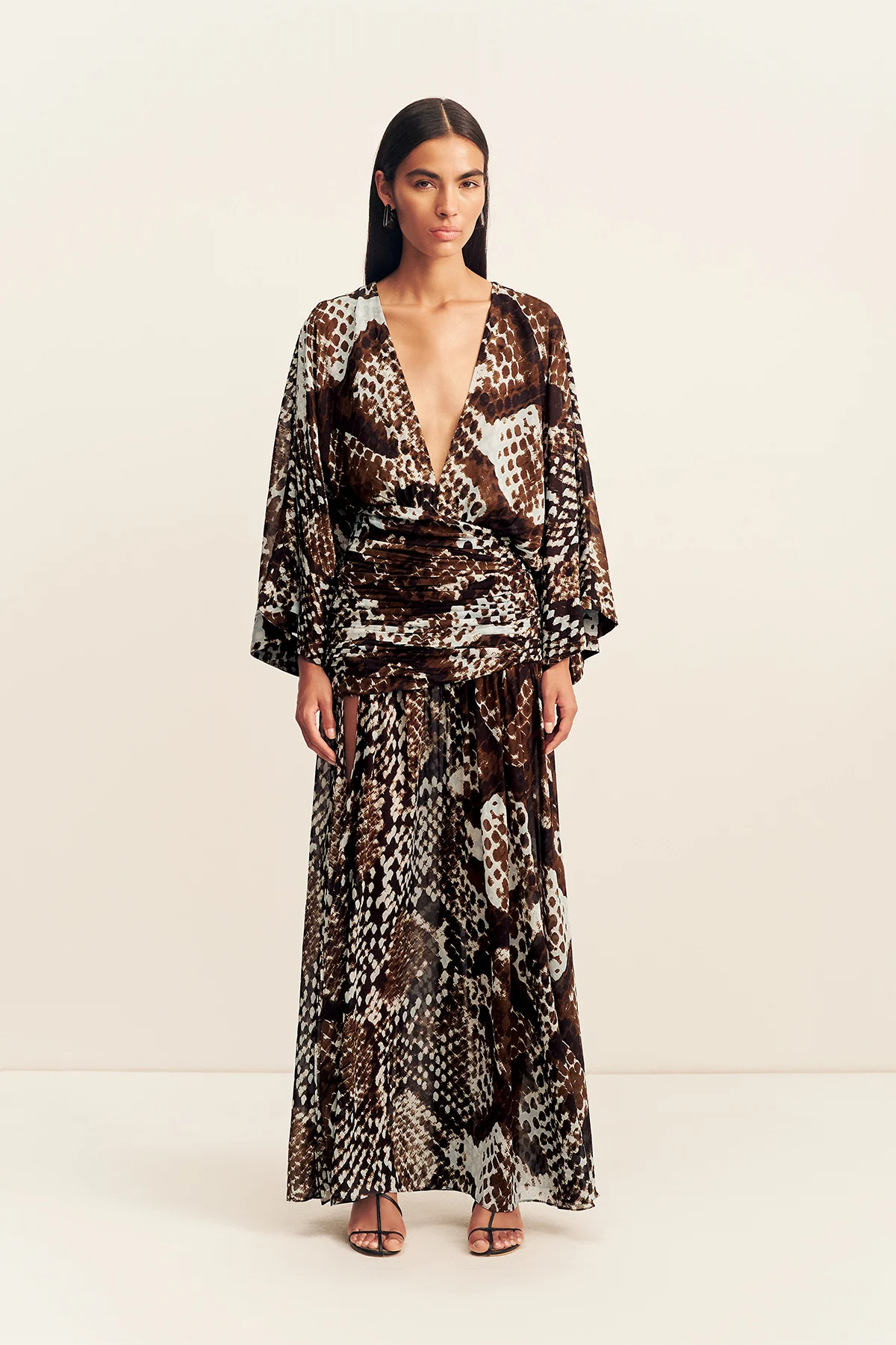 MAIA LONG SLEEVE PLUNGED MAXI DRESS