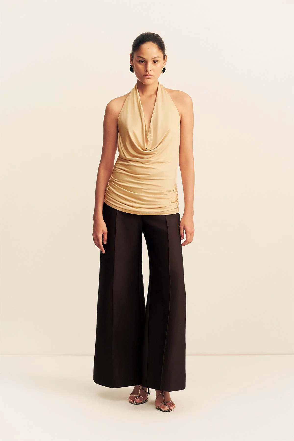 MIRO SLINK JERSEY COWL TOP - SAND