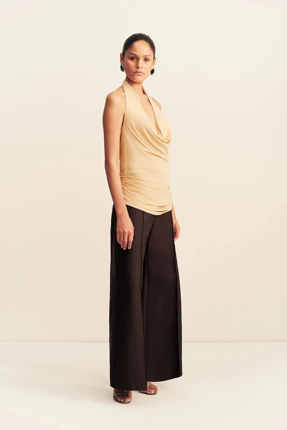 MIRO SLINK JERSEY COWL TOP - SAND - Image 3