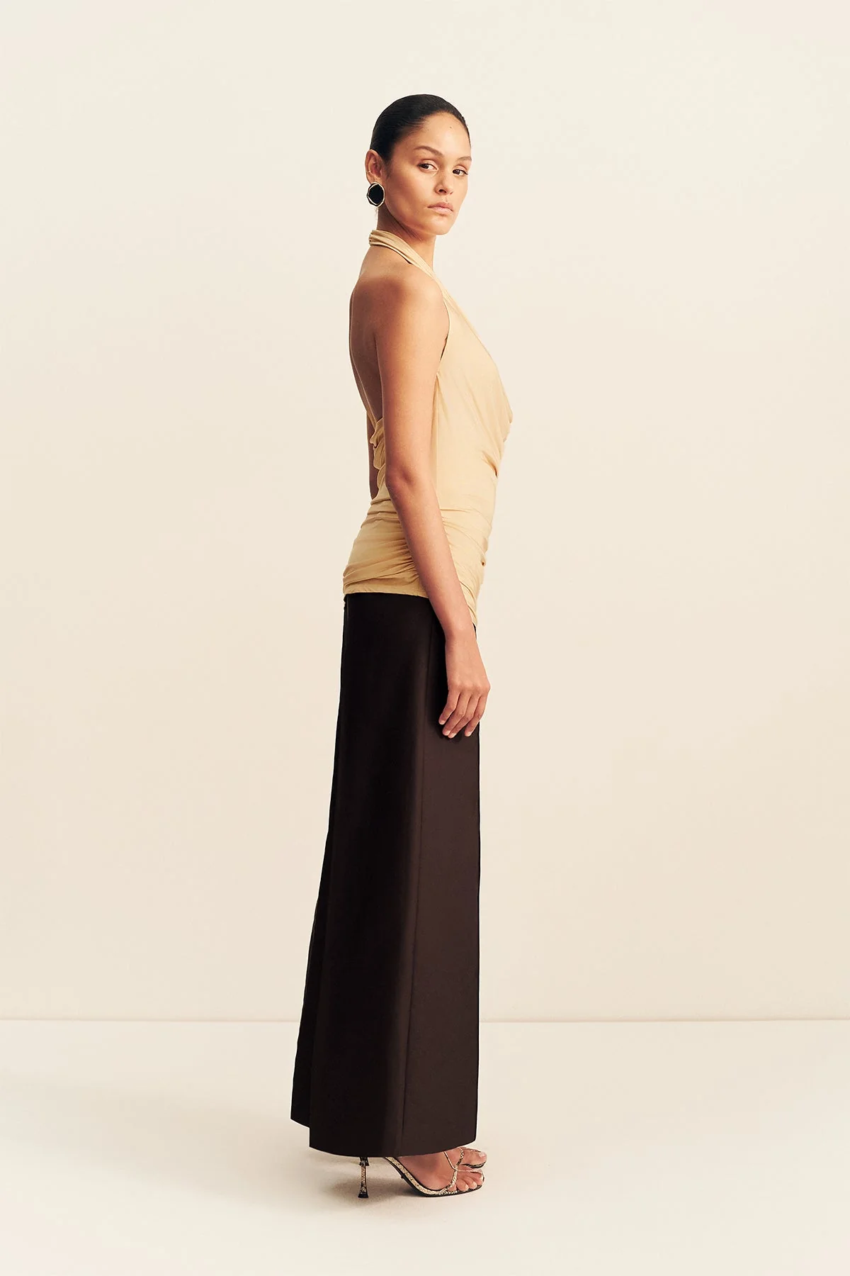 MIRO SLINK JERSEY COWL TOP - SAND - Image 4