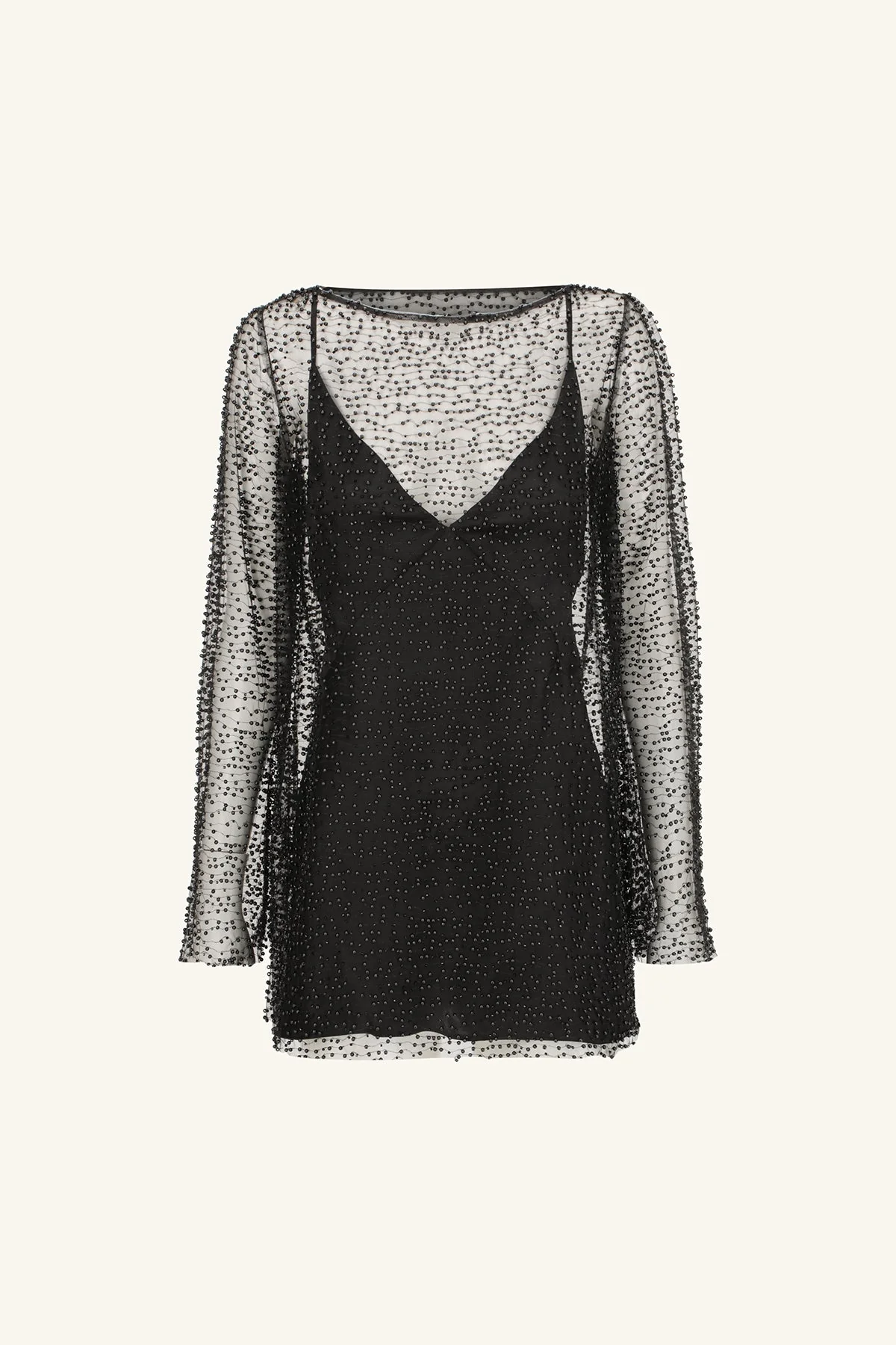 MONA BEADED LONG SLEEVE MINI DRESS - BLACK - Image 9