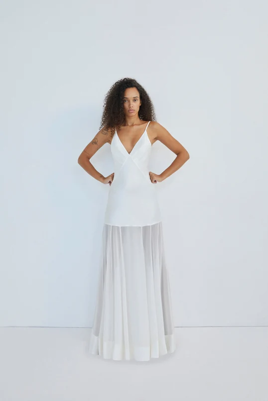MORAYA PLUNGED MAXI DRESS - IVORY - Image 6