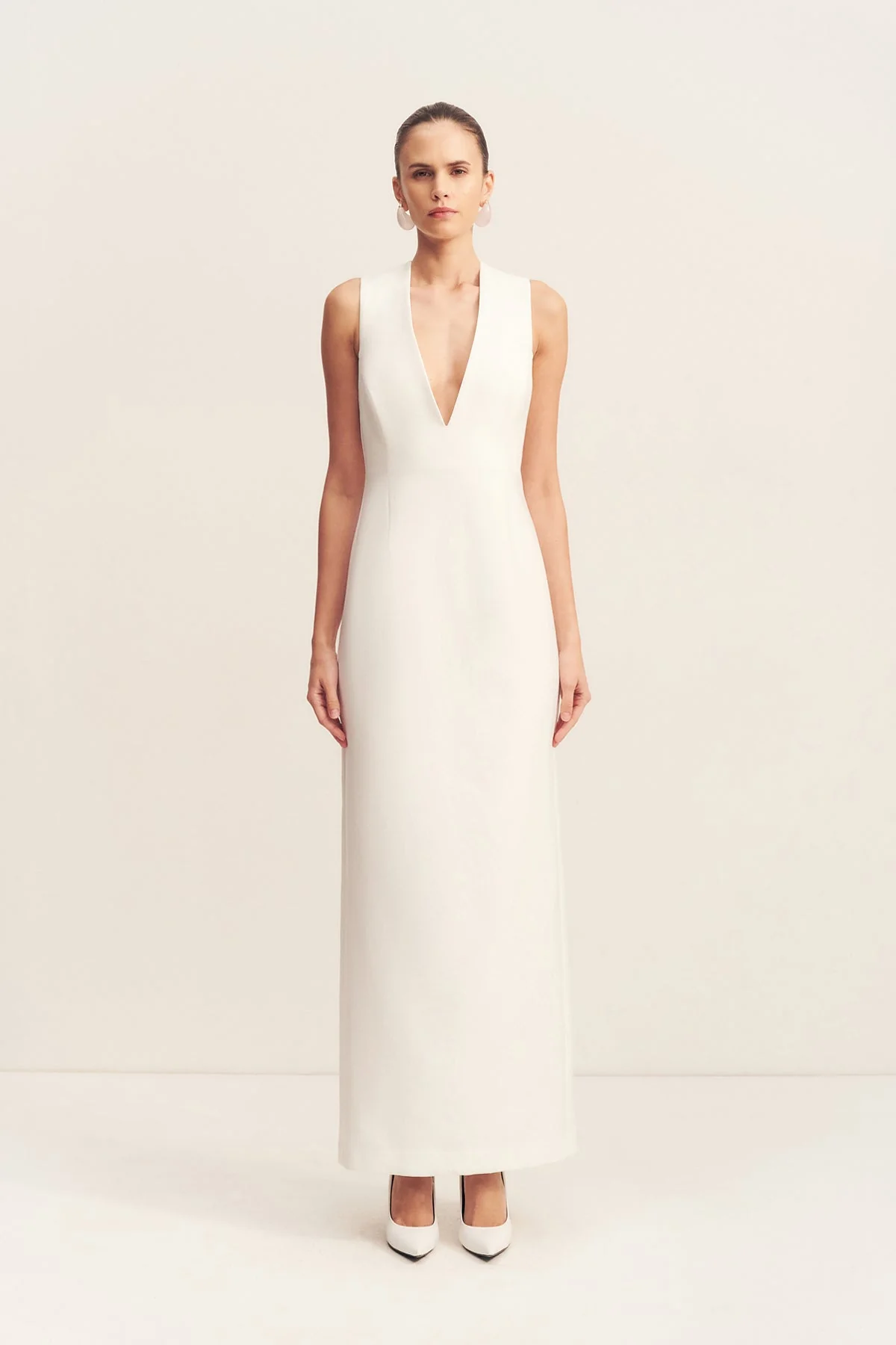 OTIS PLUNGED FITTED MAXI DRESS - IVORY