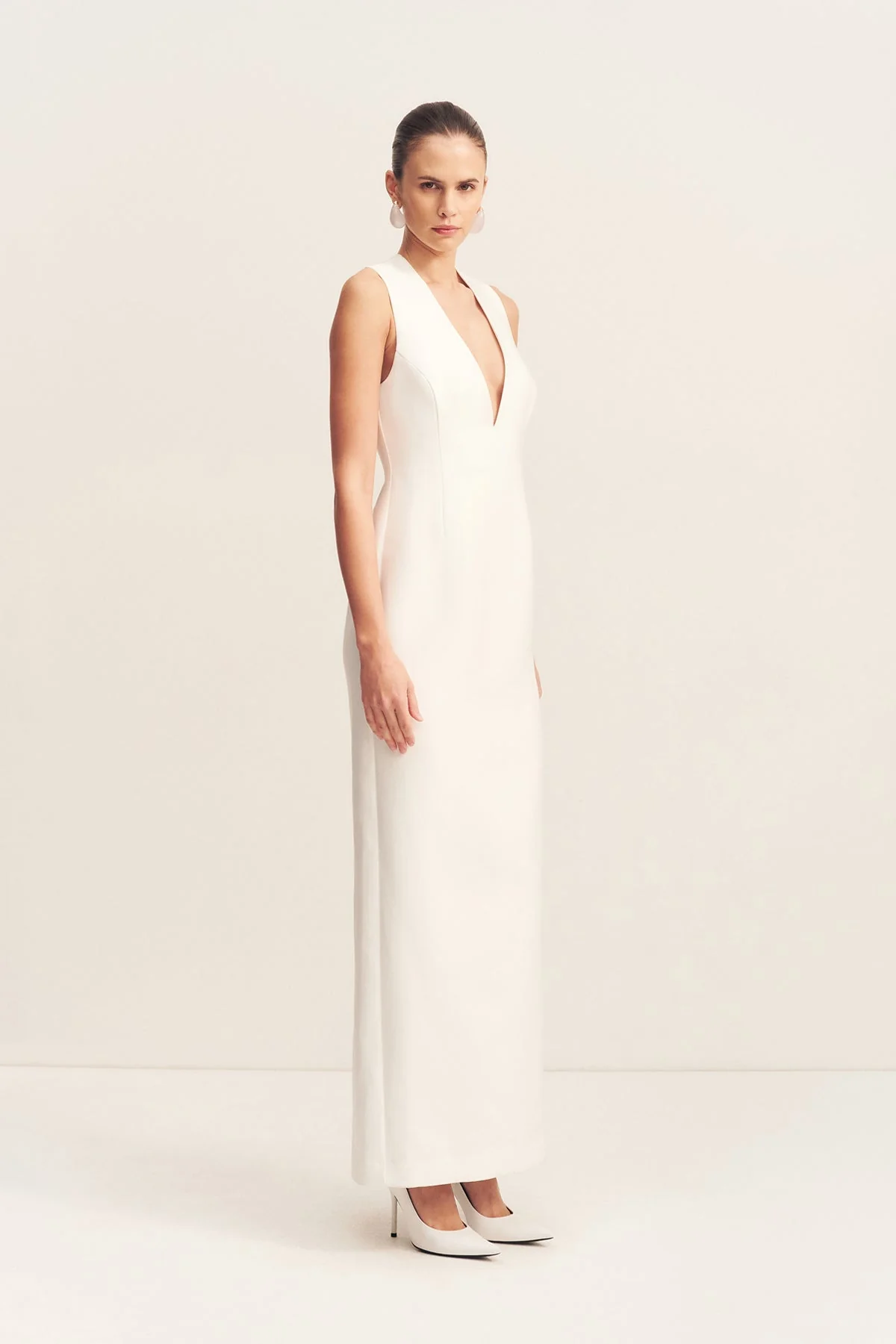 OTIS PLUNGED FITTED MAXI DRESS - IVORY - Image 2