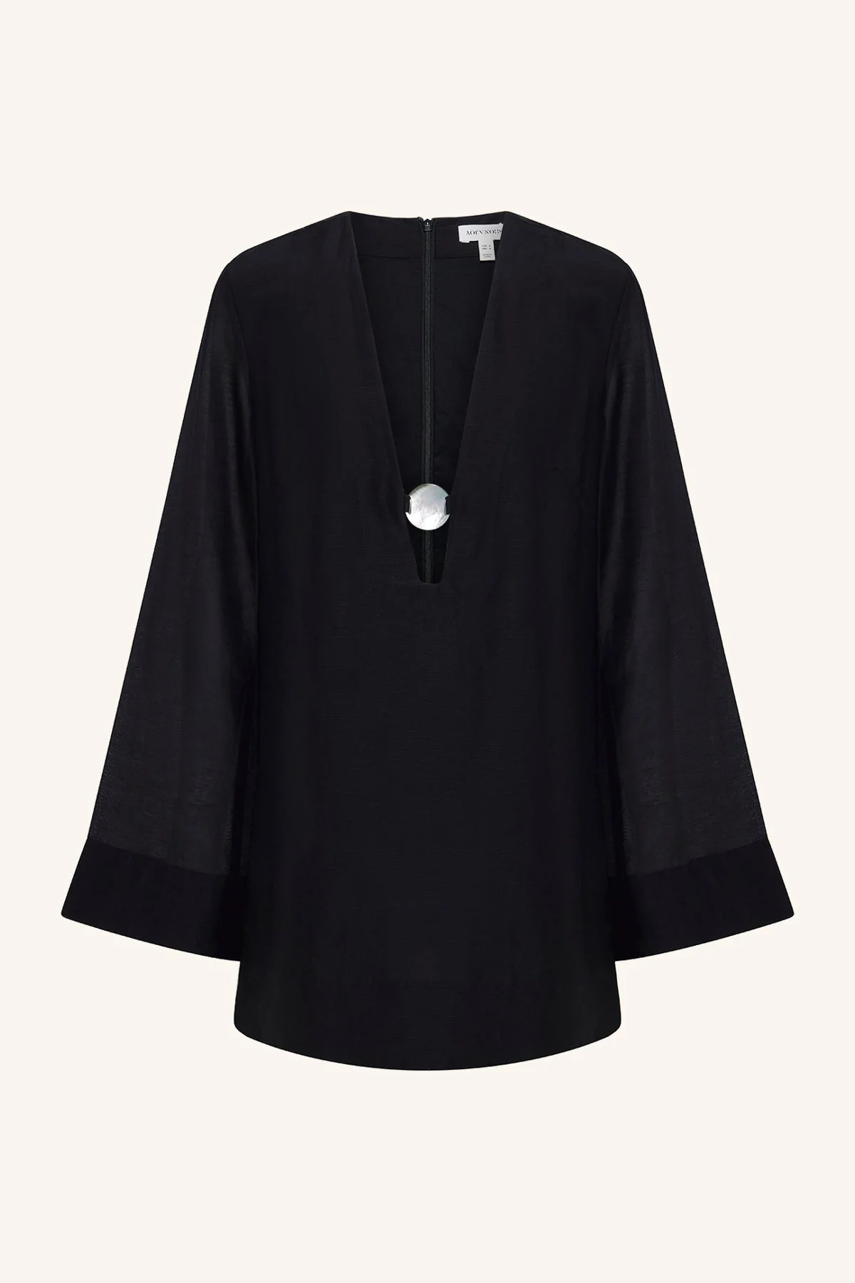 PALOMA PLUNGED LONG SLEEVE MINI DRESS - BLACK - Image 7