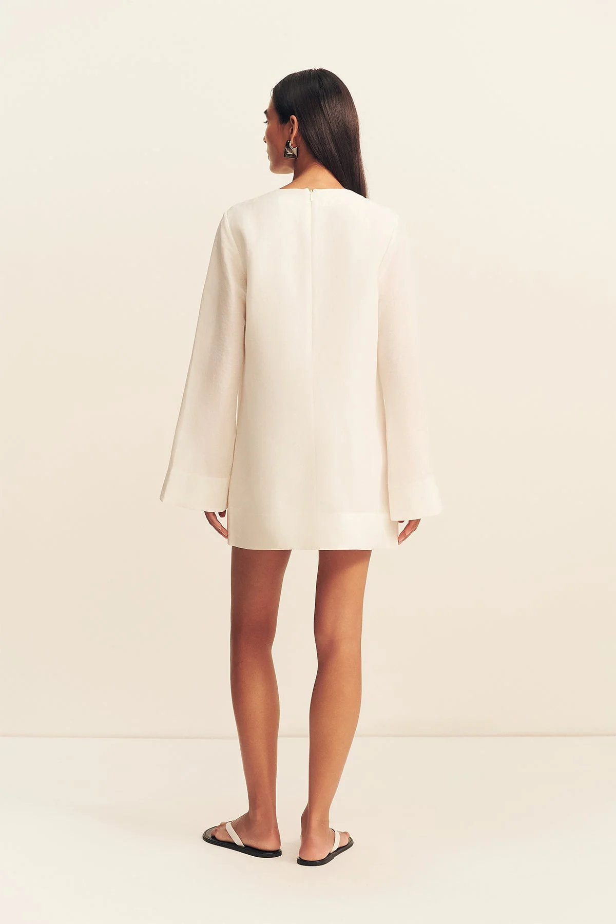 PALOMA PLUNGED LONG SLEEVE MINI DRESS - IVORY - Image 5