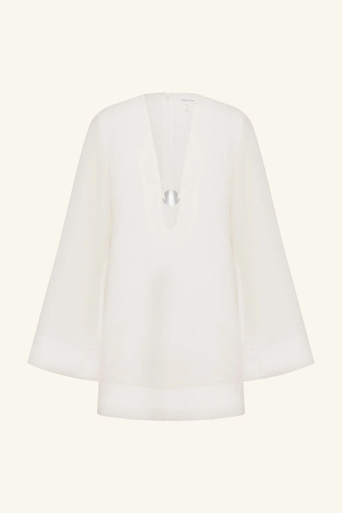 PALOMA PLUNGED LONG SLEEVE MINI DRESS - IVORY - Image 6