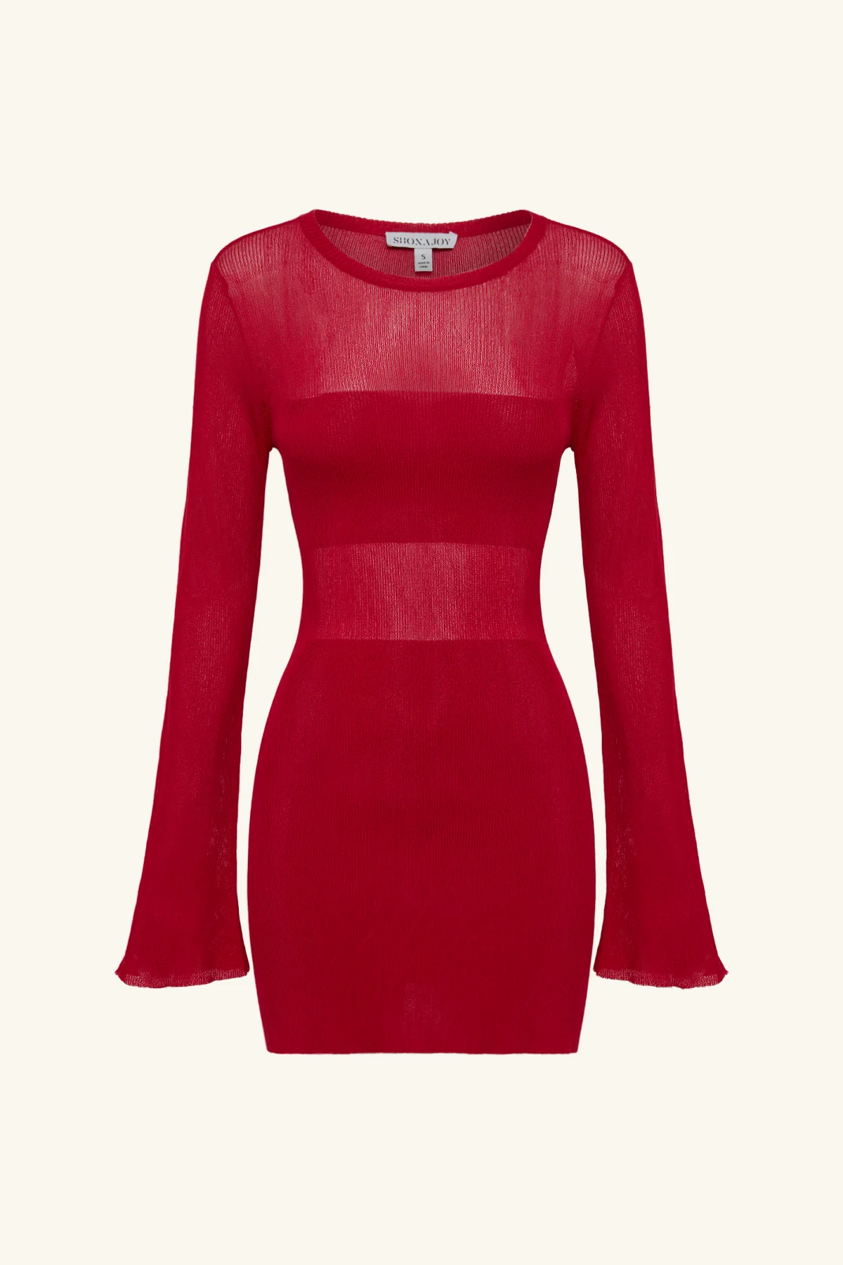 ROHE SHEER KNIT LONG SLEEVE MINI DRESS - CHERRY - Image 7