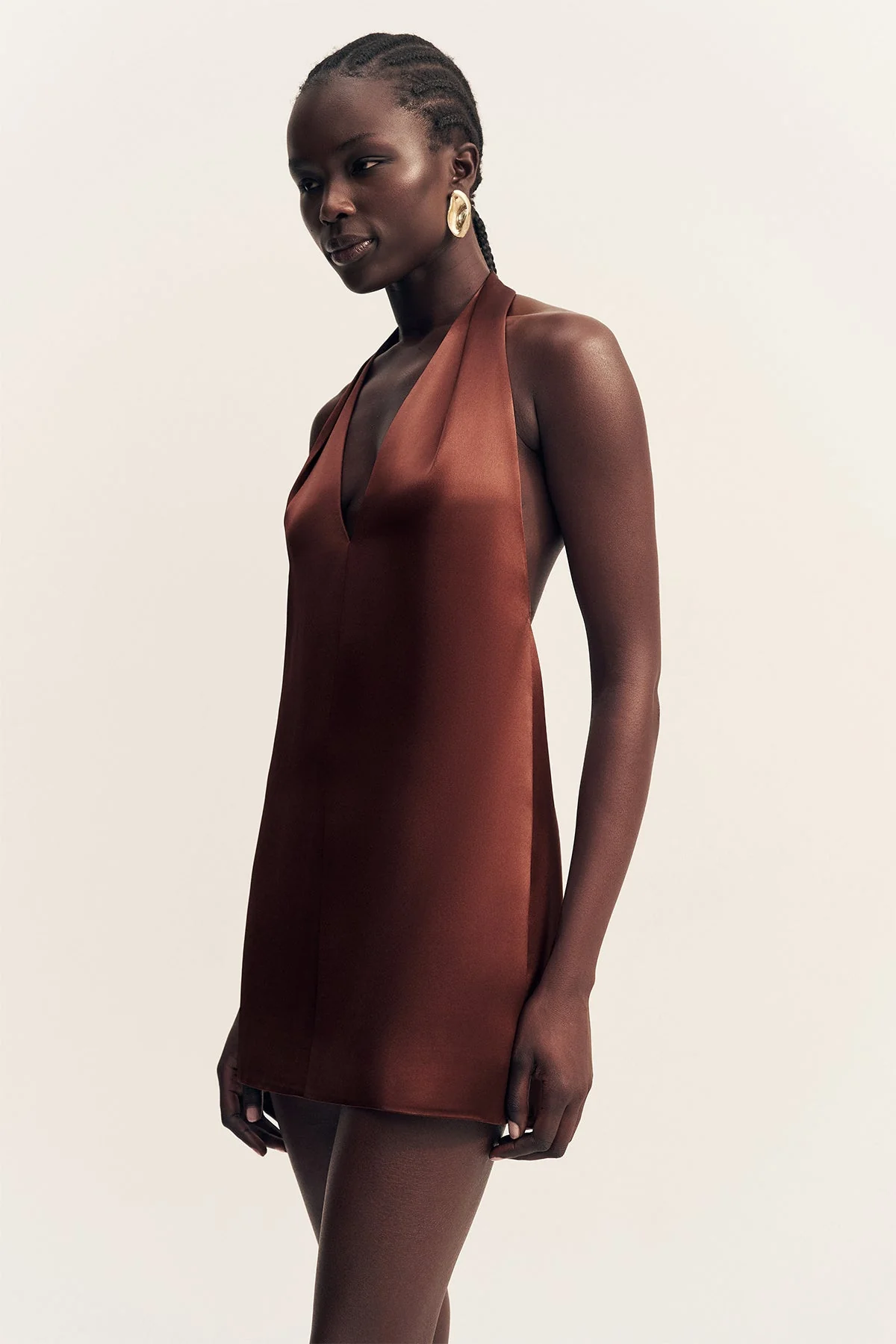 SAVANNA HALTER NECK MINI DRESS - COFFEE - Image 2