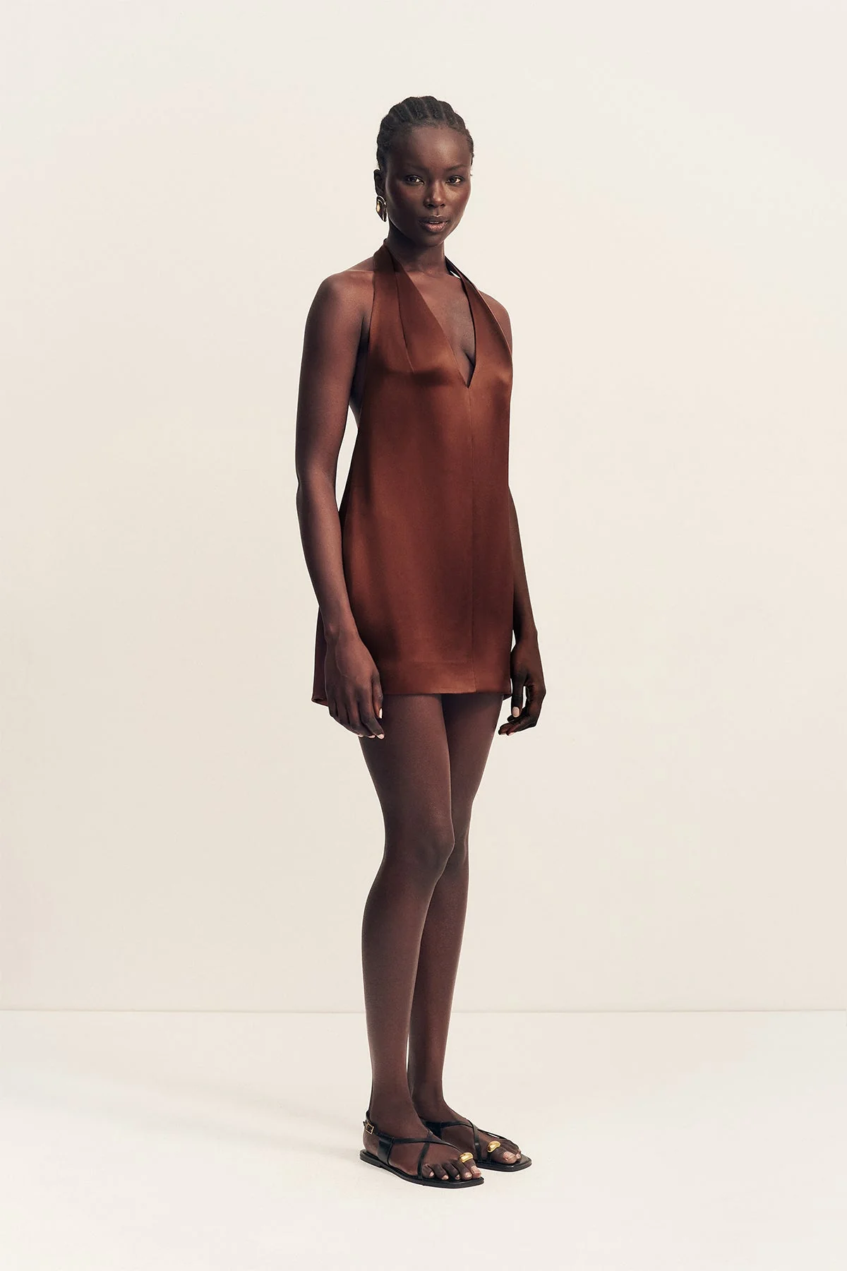SAVANNA HALTER NECK MINI DRESS - COFFEE - Image 3