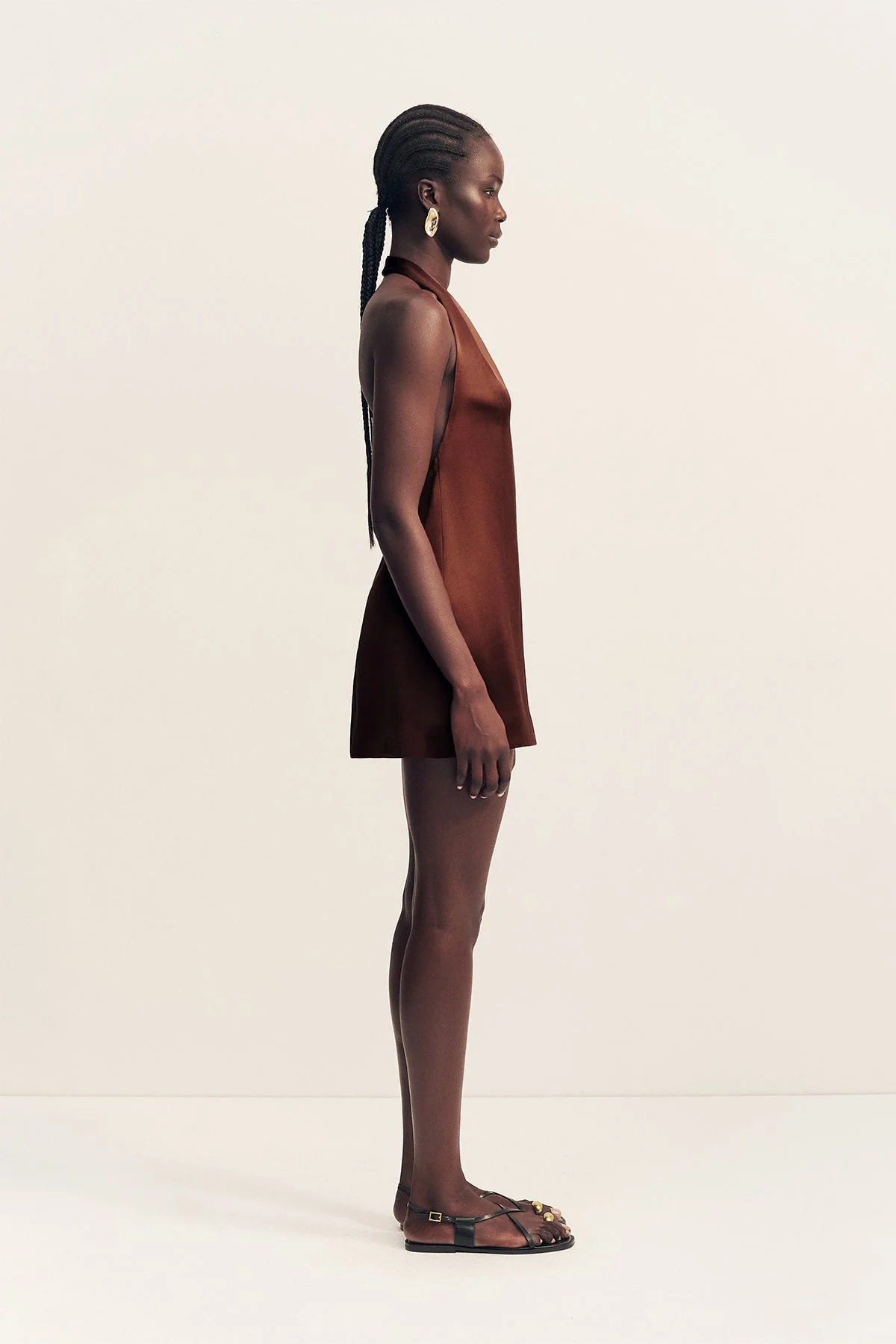 SAVANNA HALTER NECK MINI DRESS - COFFEE - Image 4