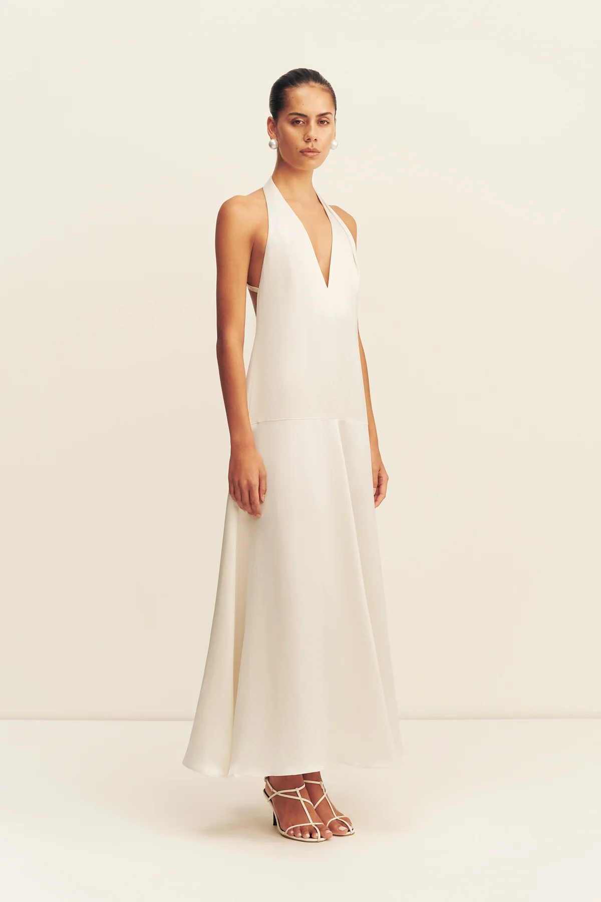 SAVANNA HALTER OPEN BACK MAXI DRESS - PEARL - Image 3