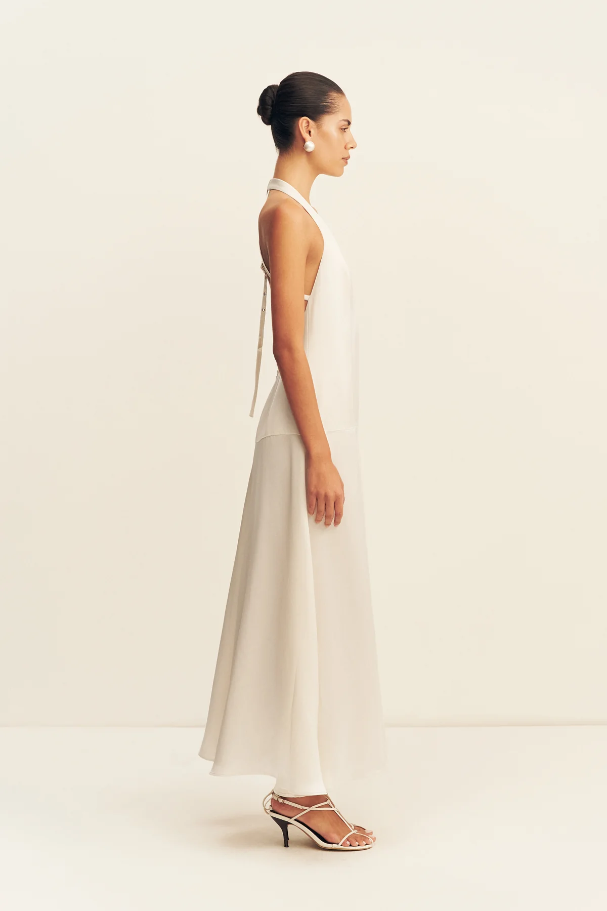 SAVANNA HALTER OPEN BACK MAXI DRESS - PEARL - Image 4