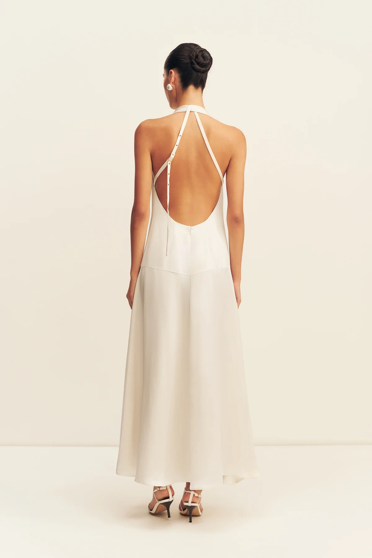 SAVANNA HALTER OPEN BACK MAXI DRESS - PEARL - Image 5