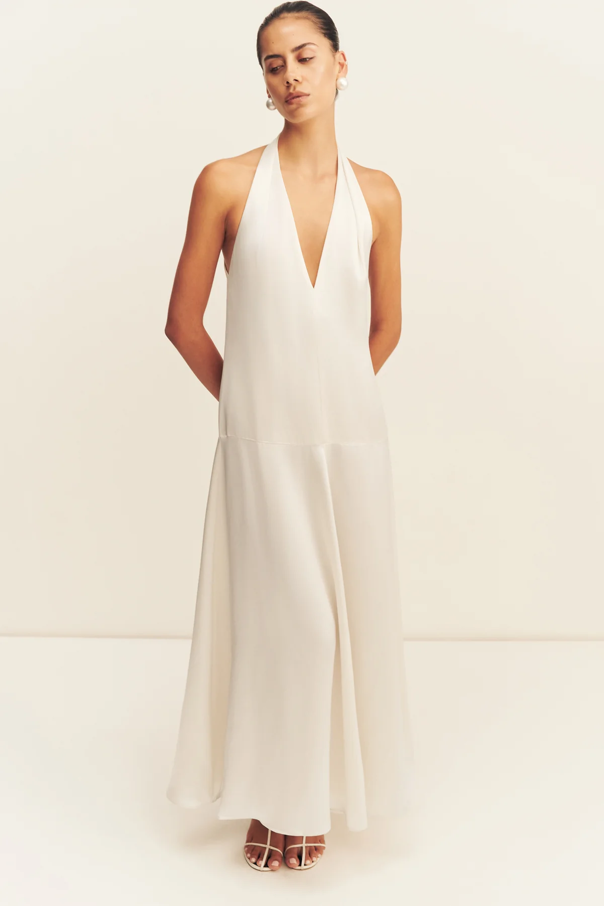 SAVANNA HALTER OPEN BACK MAXI DRESS - PEARL - Image 6