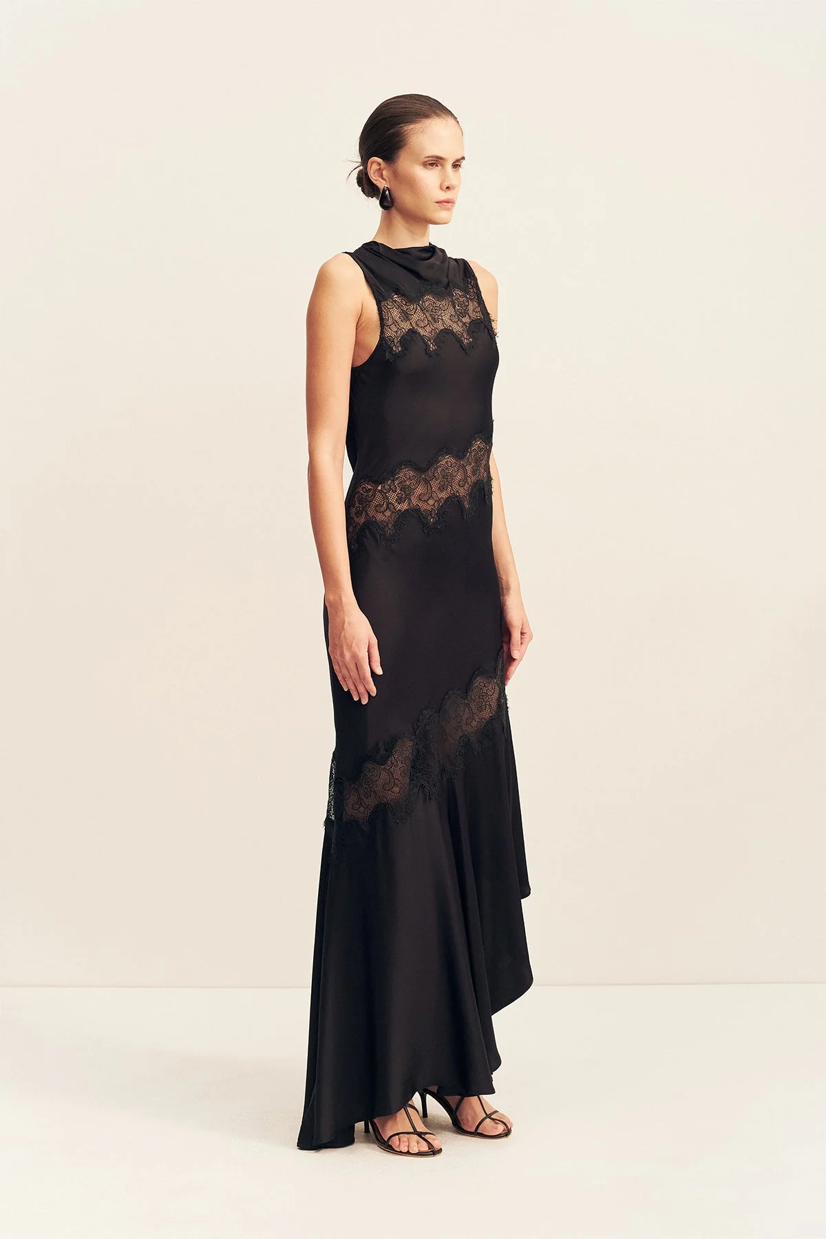 SIMONA ASYMMETRICAL PANELLED MAXI DRESS - BLACK - Image 4