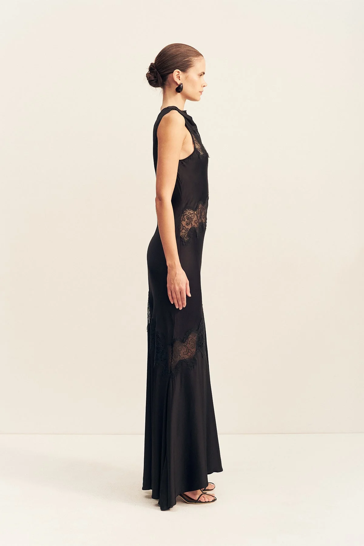 SIMONA ASYMMETRICAL PANELLED MAXI DRESS - BLACK - Image 5