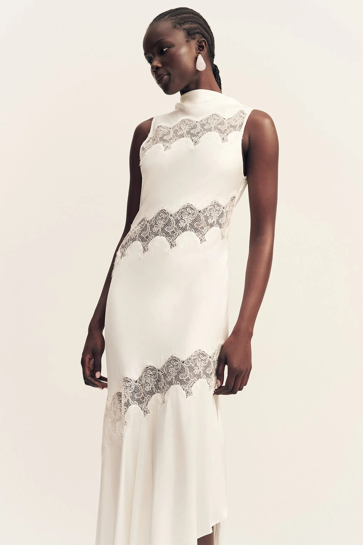 SIMONA ASYMMETRICAL PANELLED MAXI DRESS - IVORY - Image 2