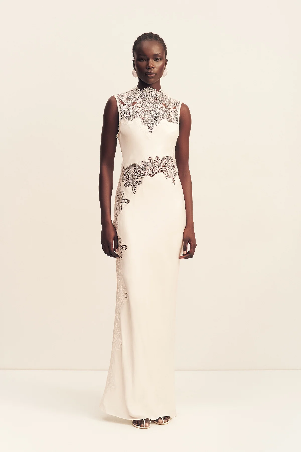 STRATUS SHEER LACE HIGH NECK MAXI DRESS - IVORY - Image 3