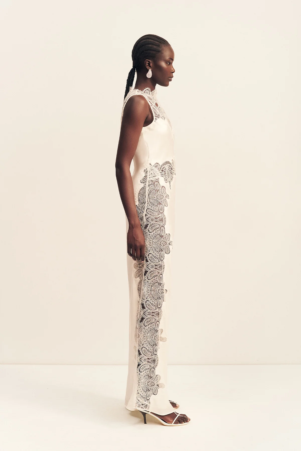 STRATUS SHEER LACE HIGH NECK MAXI DRESS - IVORY - Image 4