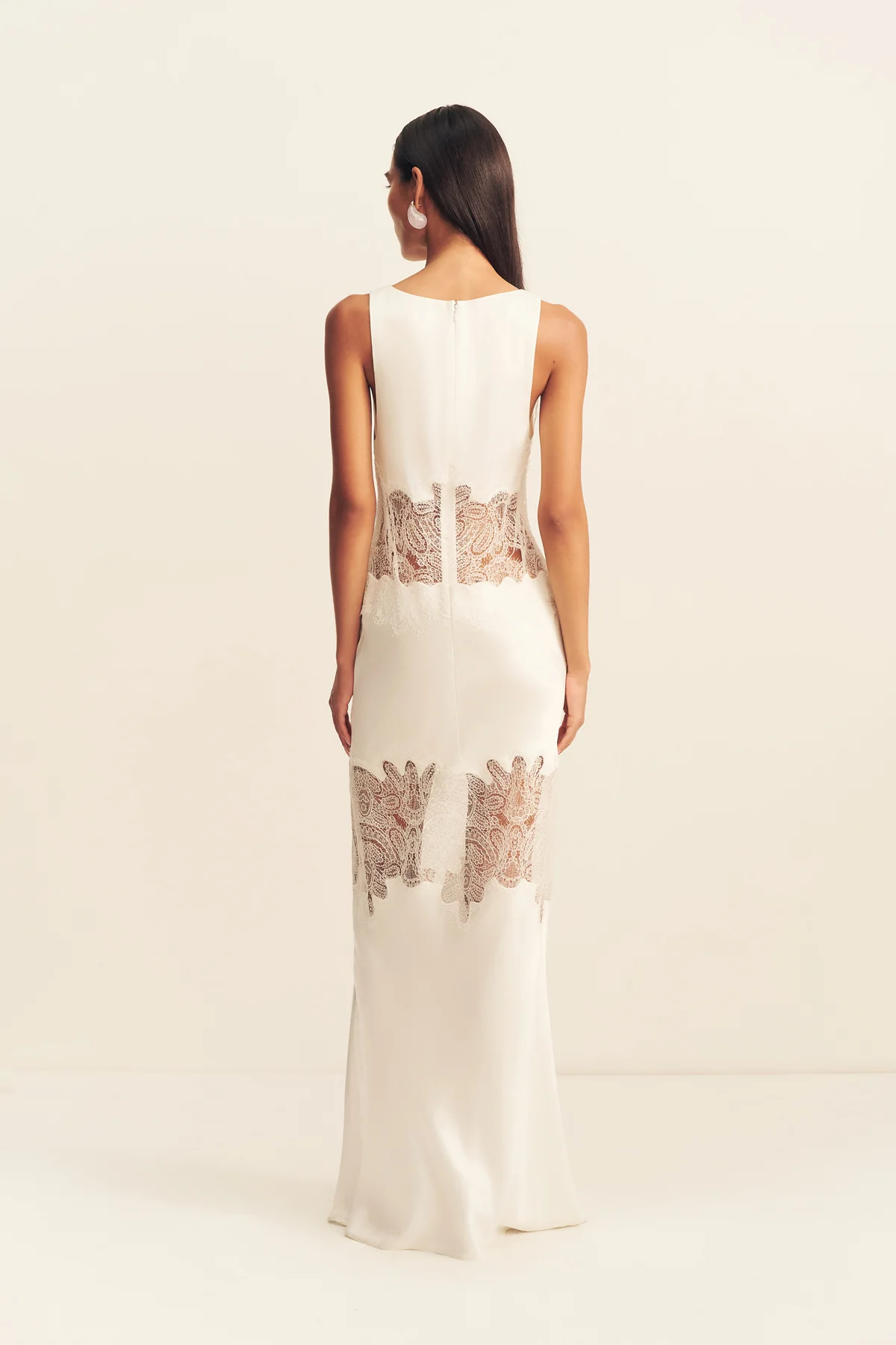 STRATUS PLUNGED LACE PANELLED MAXI DRESS - IVORY - Image 4