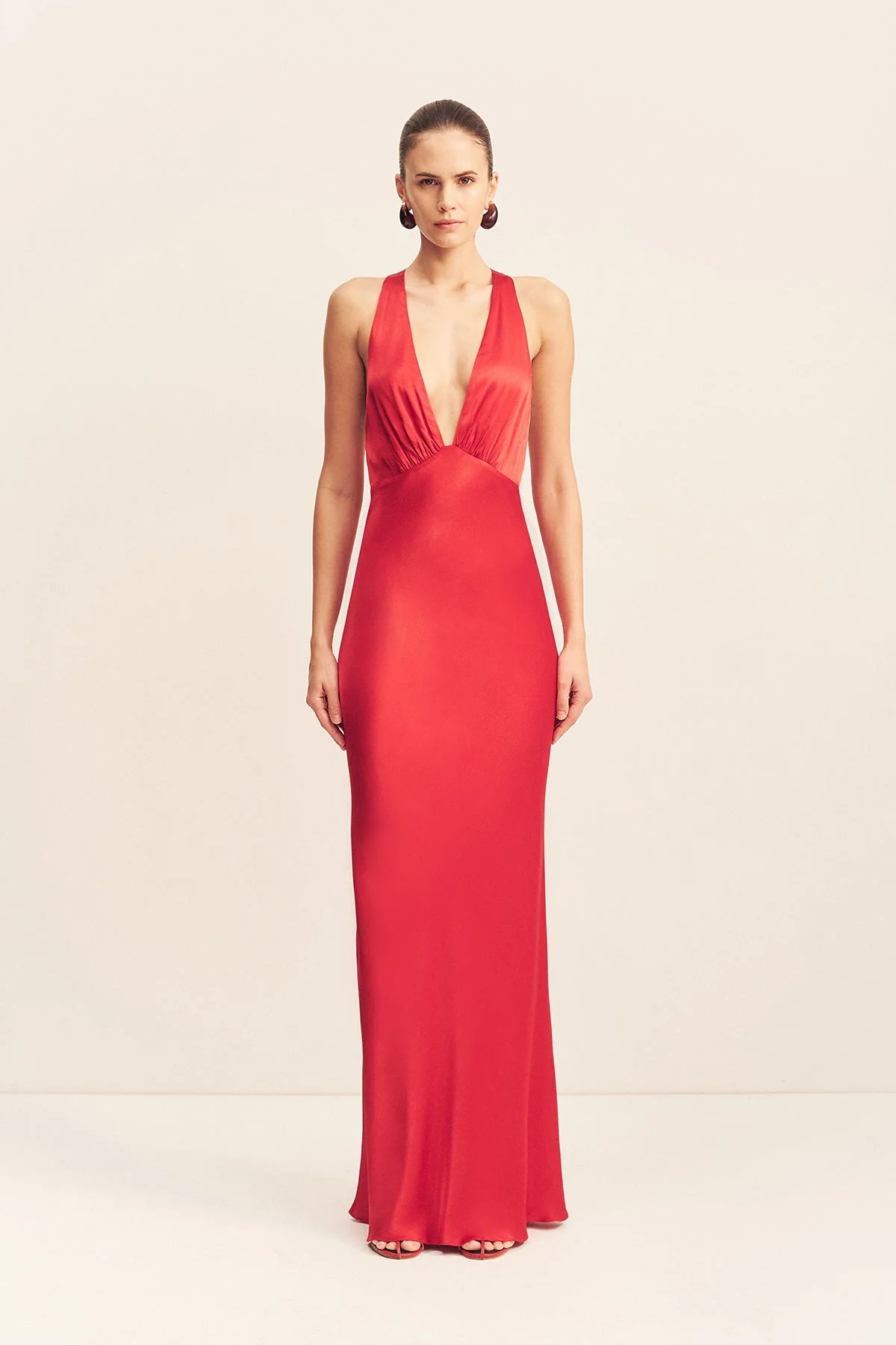 TATUM PLUNGED CROSS BACK MAXI DRESS - GRENADINE