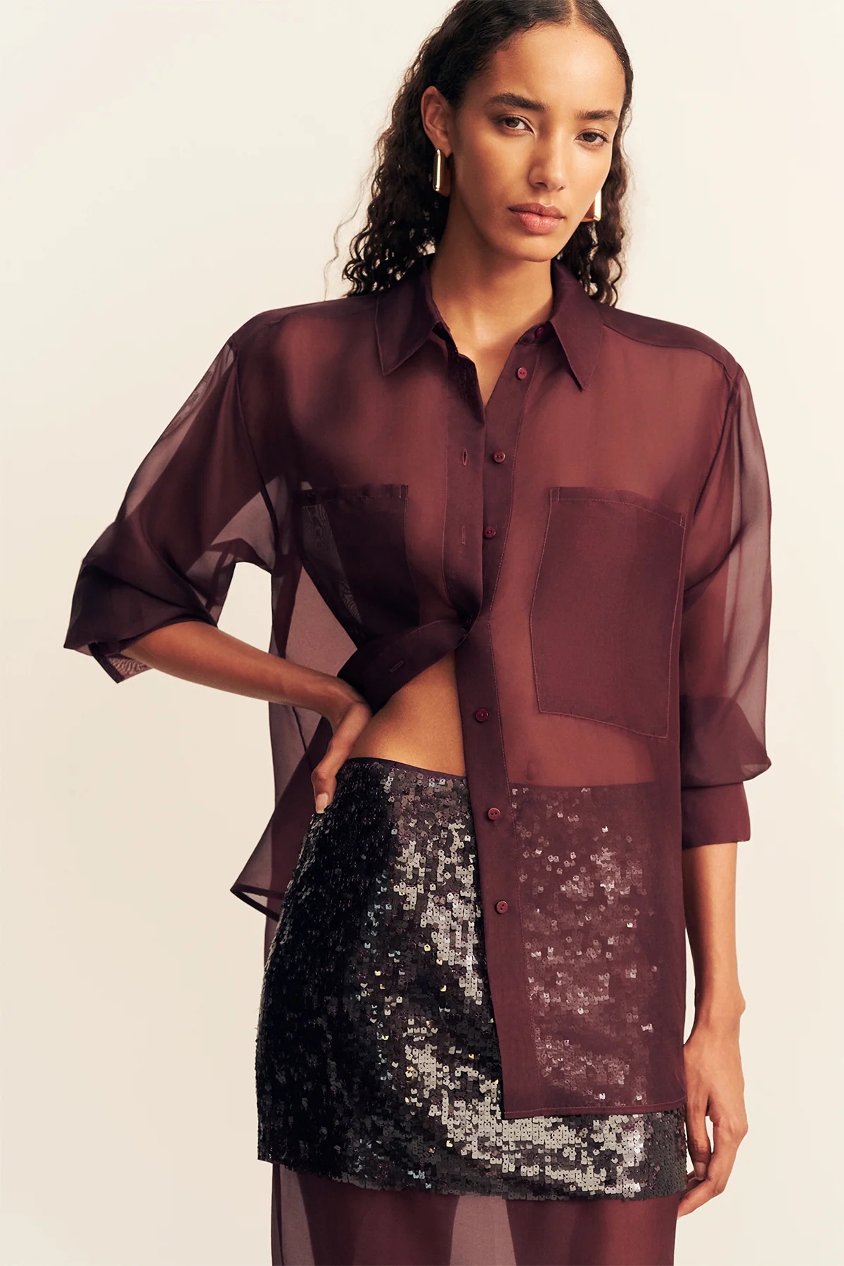 TIBBY SILK ORGANZA SHIRT - PORT ROYALE - Image 2