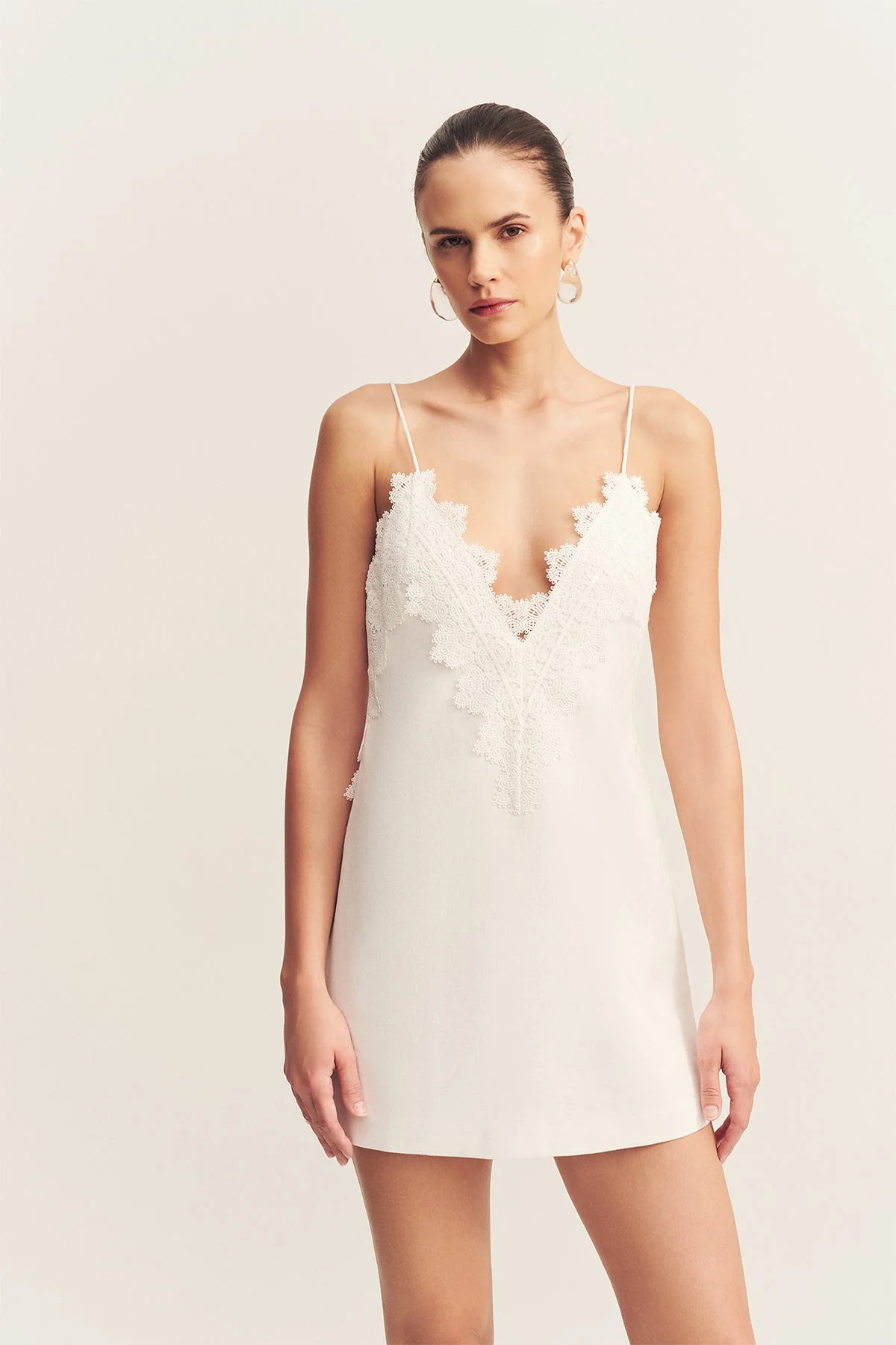 TOILE LINEN LACE MINI DRESS - IVORY - Image 2