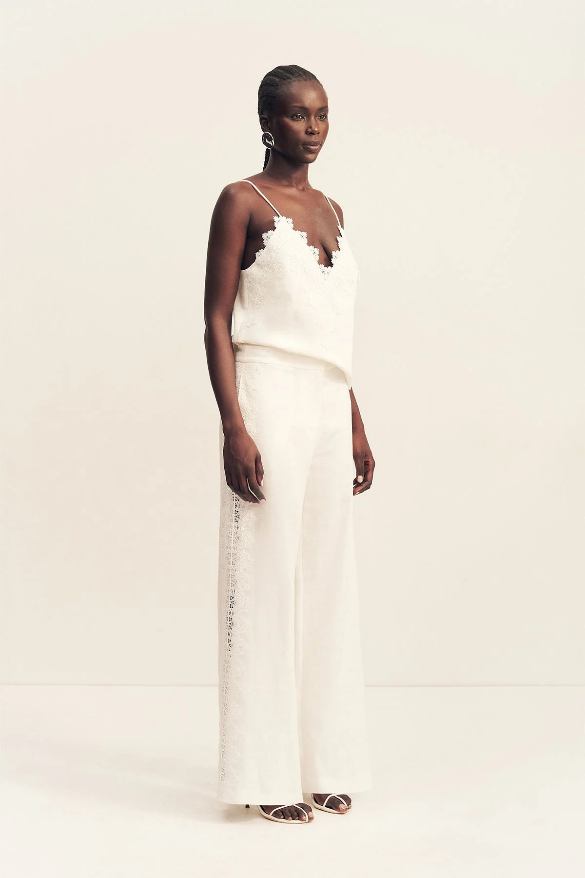 TOILE LINEN LACE WIDE LEG PANT - IVORY - Image 2