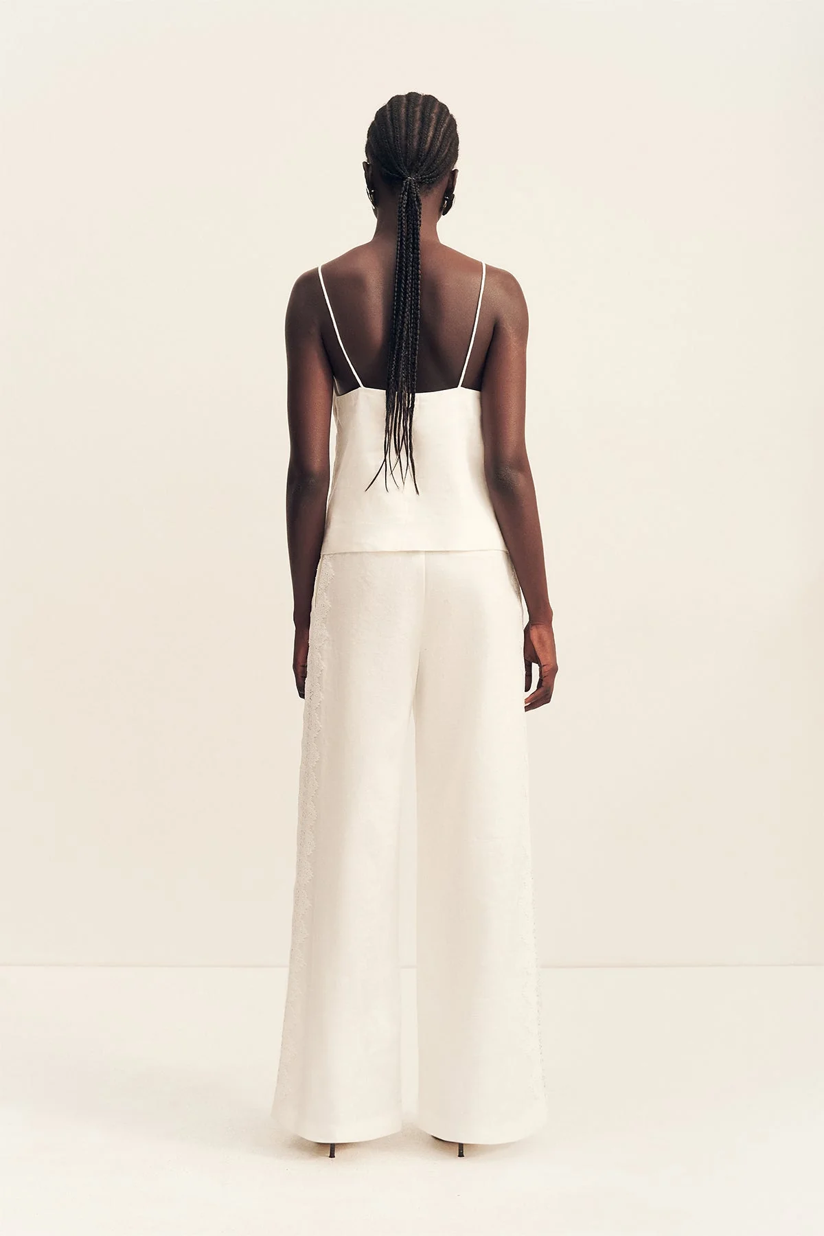 TOILE LINEN LACE WIDE LEG PANT - IVORY - Image 4