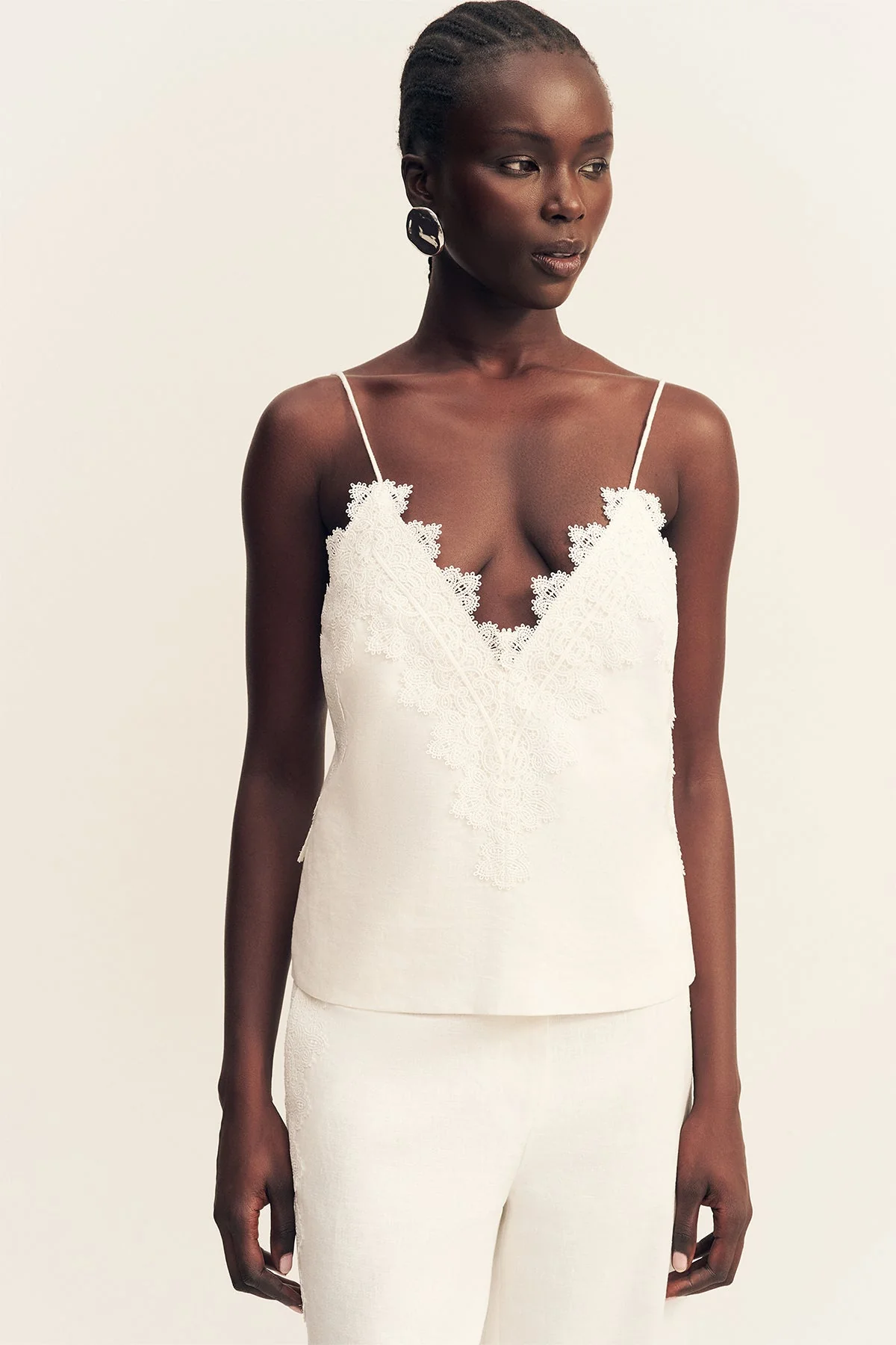 TOILE LINEN LACE WIDE LEG PANT - IVORY - Image 5